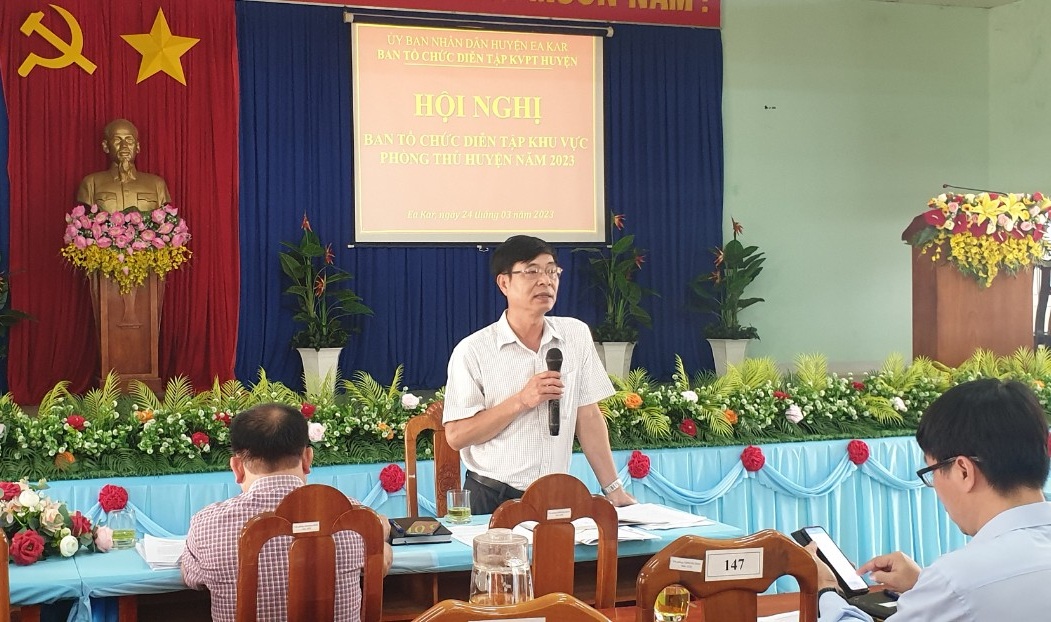 Huyện Ea Kar tổ chức Hội nghị triển khai nhiệm vụ diễn tập khu vực phòng thủ cấp huyện, năm 2023.